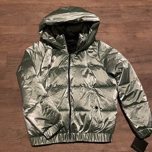 Andrew Marc womans shiny green jacket